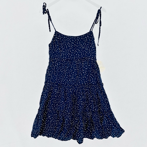 Altar'd State Navy Blue White Polka Dot Diedra Tiered Tie-Shoulder Mini Dress M - Picture 2 of 11